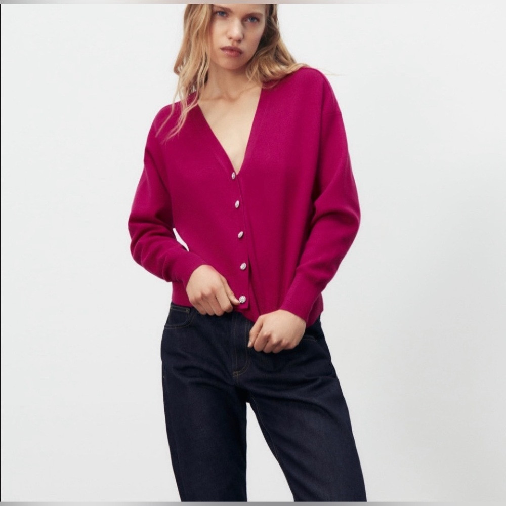 Zara Jewel Button Knit Cardigan Sz S - Picture 1 of 13